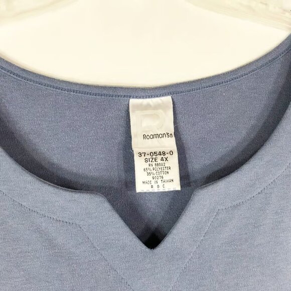Roamans Plus Size 4X Top Blue Short Sleeve V Neck Stretch Blouse Casual - Picture 2 of 3
